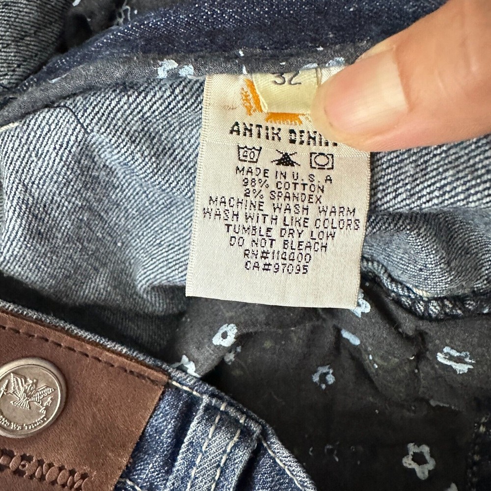 Antik Womens Denim Y2K Mid-Rise Blue Distress Patchwork Cow Girl Jeans Size 32 - Picture 10 of 10
